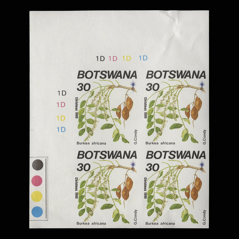 Botswana 1990 Christmas/Burkea Africana imperf proof plate block