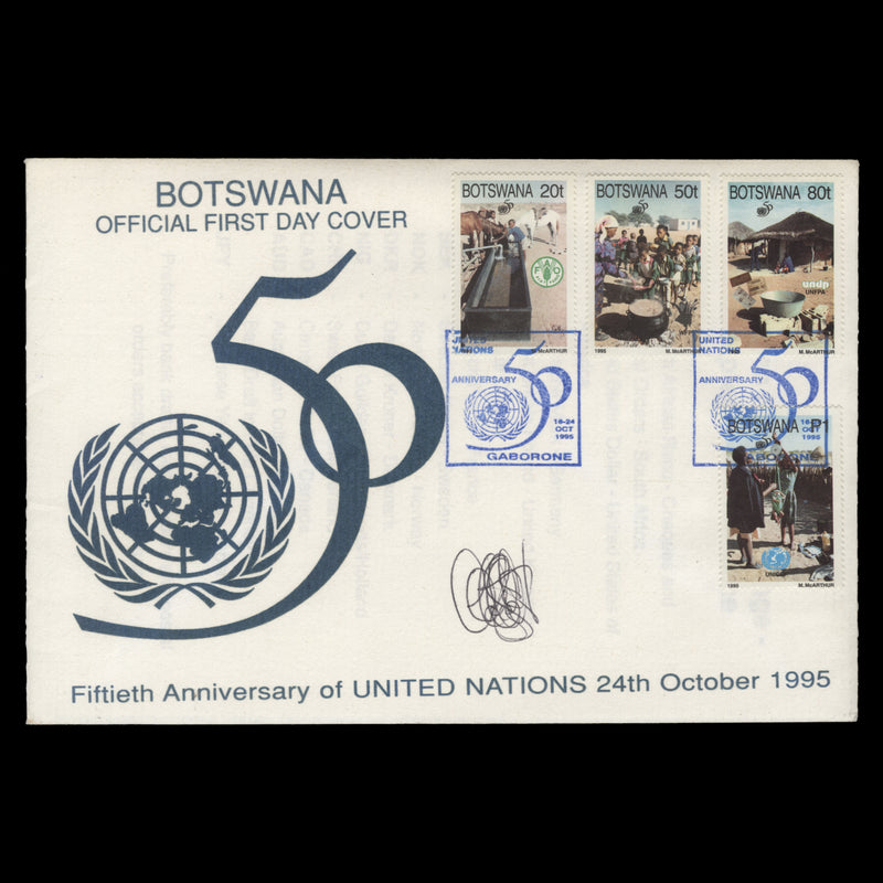 Botswana 1995 United Nations Anniversary first day cover signed by designer