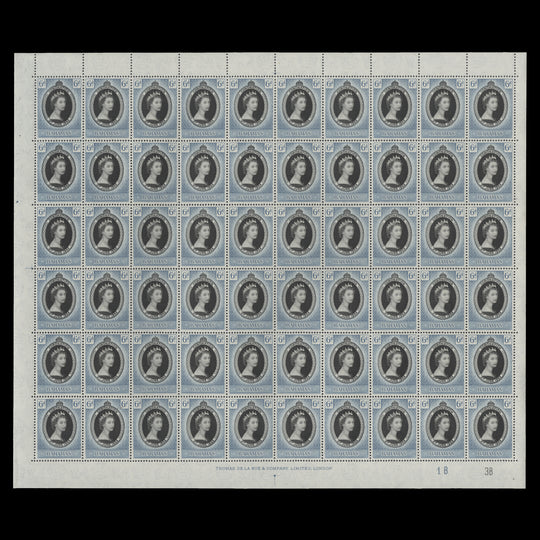Bahamas 1953 (MNH) 6d Coronation plate 1B–3B pane of 60 stamps