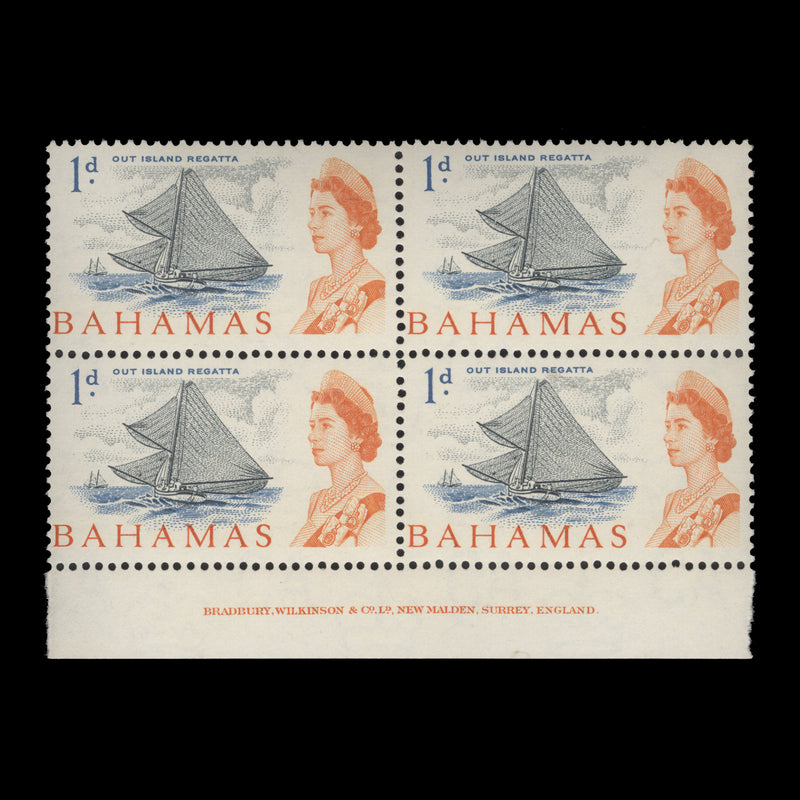 Bahamas 1965 (MNH) 1d Out Island Regata imprint block