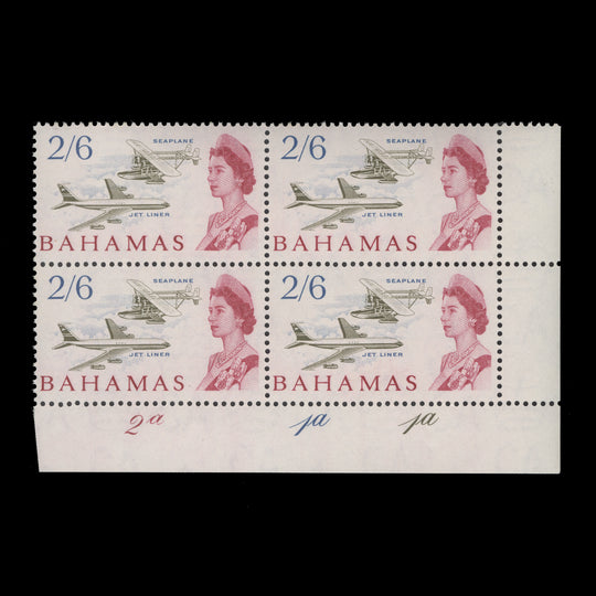 Bahamas 1965 (MNH) 2s6d Aircraft plate 2a–1a–1a block