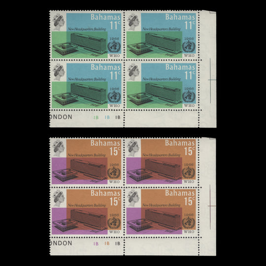 Bahamas 1966 (MLH) Inauguration of WHO Headquarters plate blocks