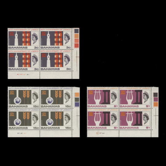 Bahamas 1966 (MLH) UNESCO Anniversary plate blocks