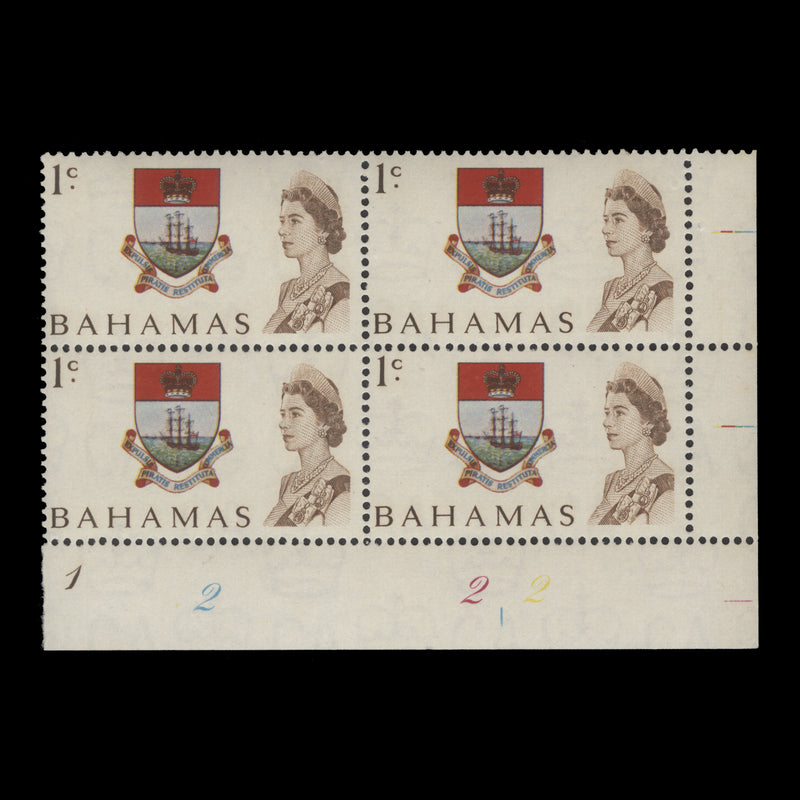Bahamas 1970 (MNH) 1c Colony Badge plate 1–2–2–2 block, whiter paper