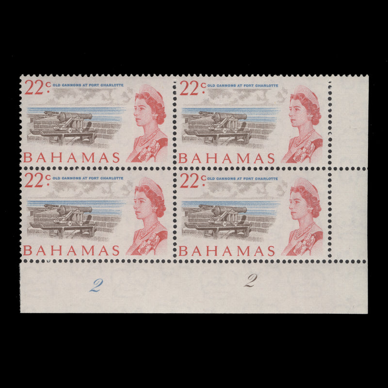 Bahamas 1970 (MNH) 22c Old Cannons part plate block, whiter paper
