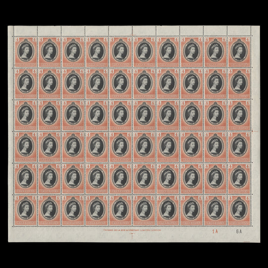 Barbados 1953 (MNH) 4c Coronation plate 1A–6A pane of 60 stamps