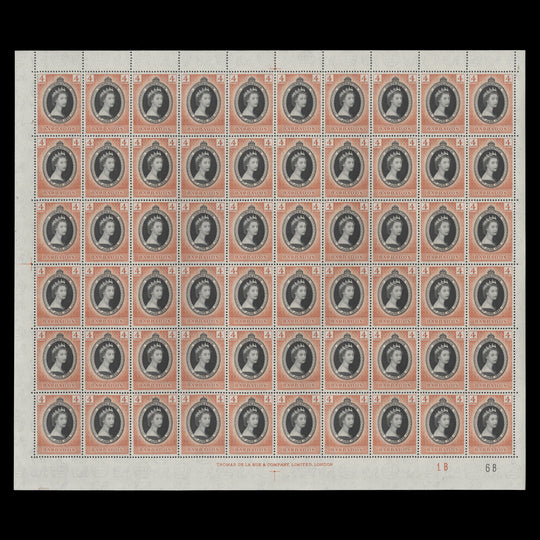 Barbados 1953 (MNH) 4c Coronation plate 1B–6B pane of 60 stamps