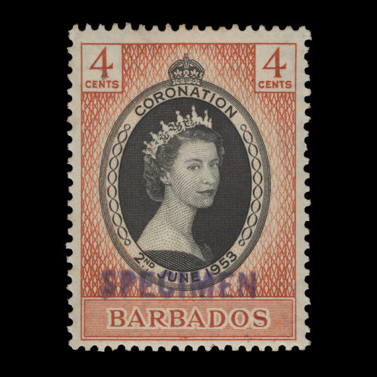 Barbados 1953 (Variety) 4c Coronation SPECIMEN single