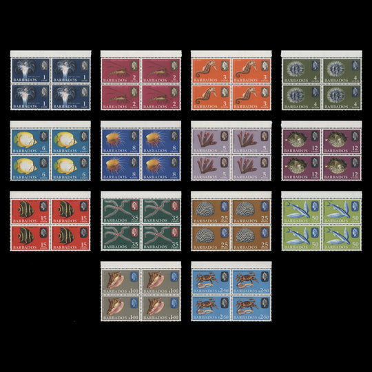 Barbados 1965 (MNH) Marine Life Definitives blocks, upright watermark