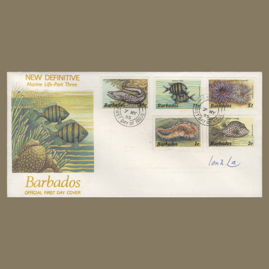 Barbados 1985 Marine Life Definitives first day cover signed by Ian Loe