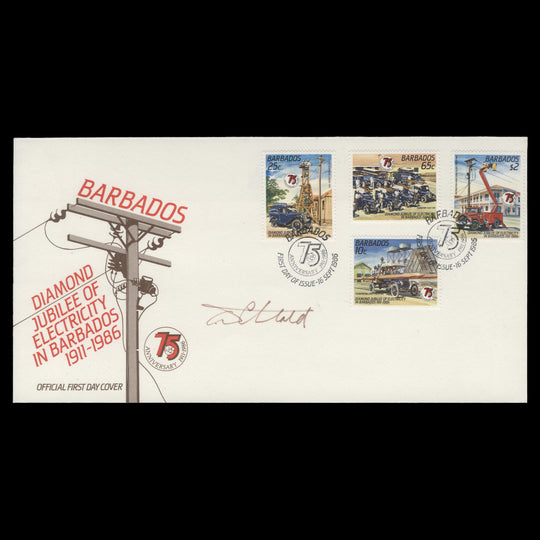 Barbados 1986 Electricity Anniversary first day cover signed by designer