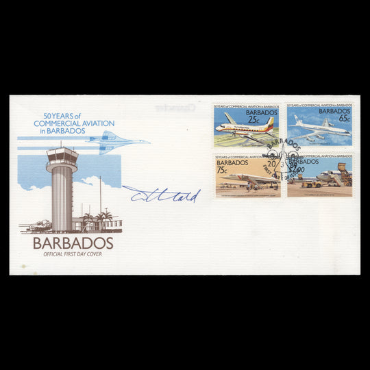 Barbados 1989 Commercial Aviation Anniversary first day cover signed by Tony Theobald