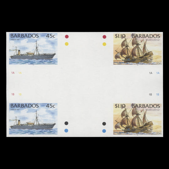 Barbados 1996 Faraday/William & John imperf proof cross-gutter block