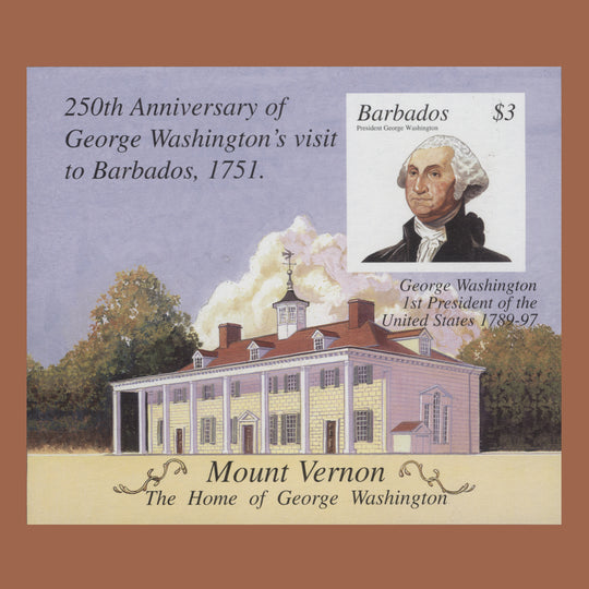 Barbados 2001 George Washington's Visit Anniversary imperf proof miniature sheet