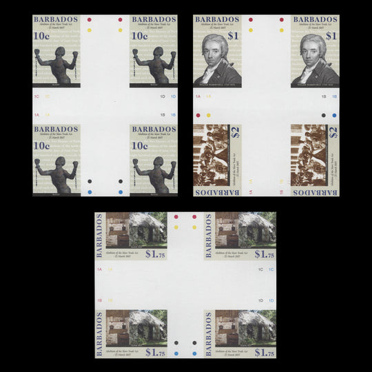 Barbados 2007 Abolition of Slavery Bicentenary imperf proof cross-gutter blocks