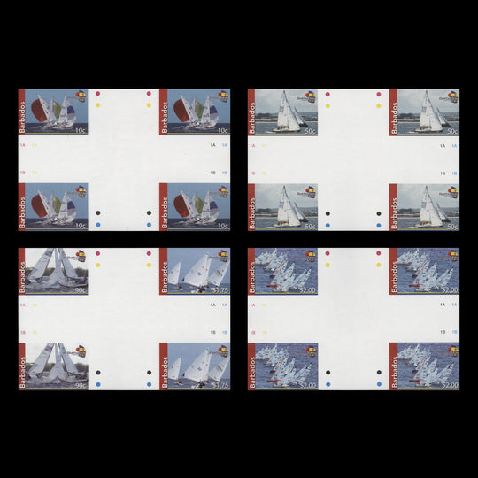 Barbados 2010 Fireball Regatta imperf proof cross-gutter blocks
