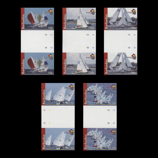 Barbados 2010 Fireball Regatta imperf proof gutter pairs