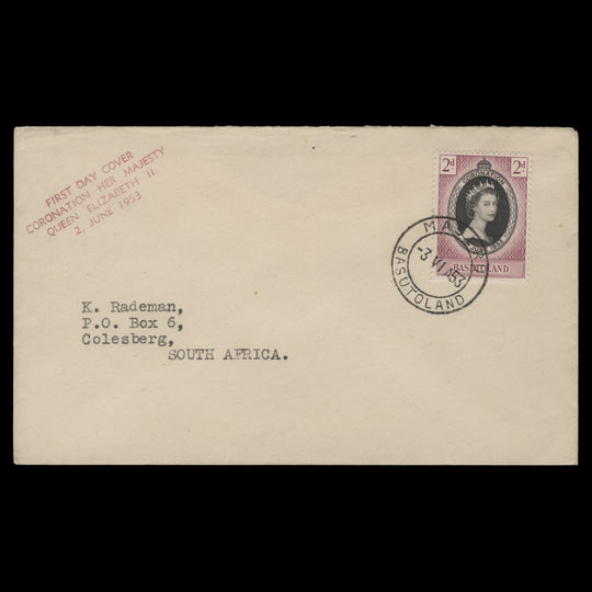 Basutoland 1953 Coronation first day cover, MASERU