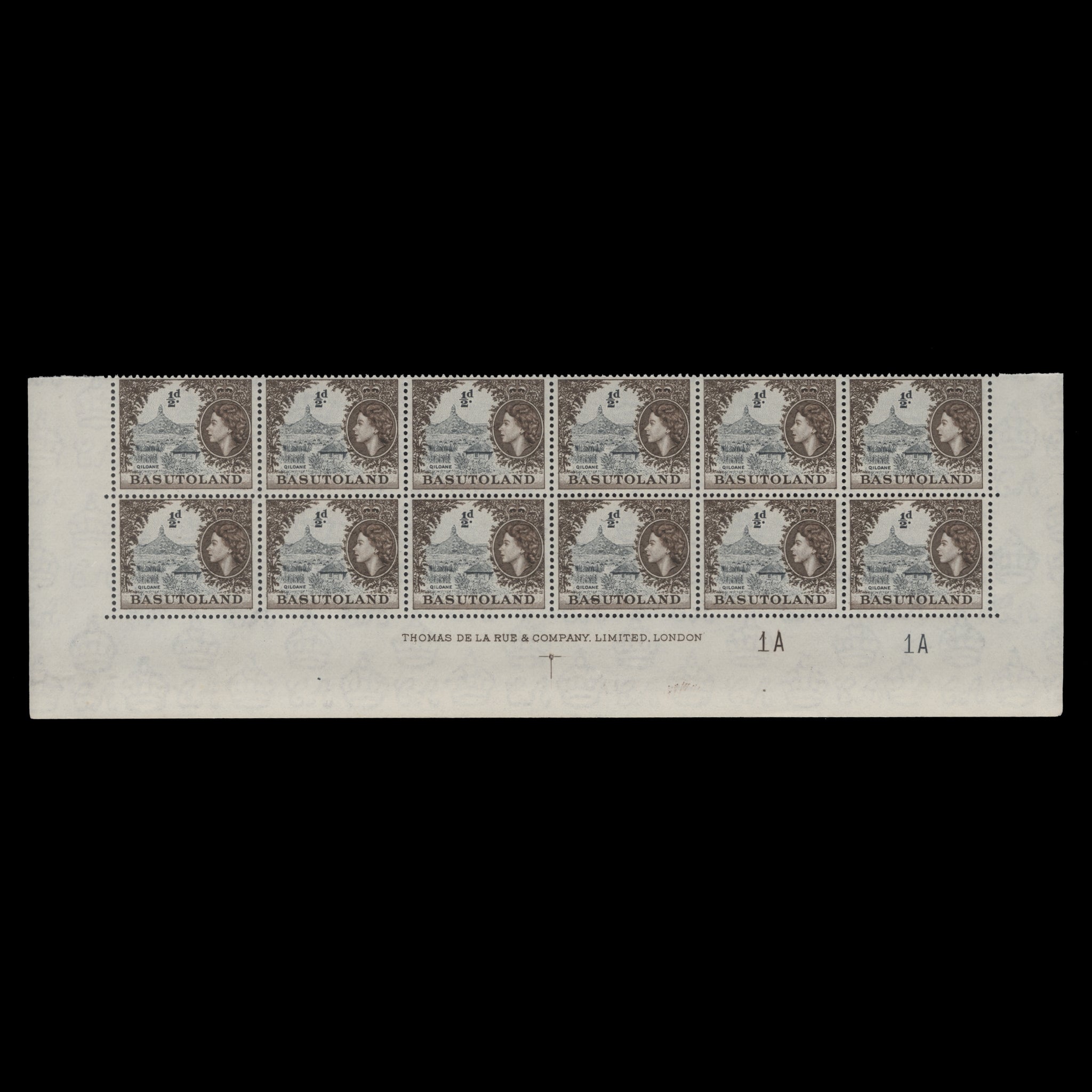 Basutoland 1954 (MNH) ½d Qiloane imprint/plate 1A–1A block – ZEBOOSE.COM