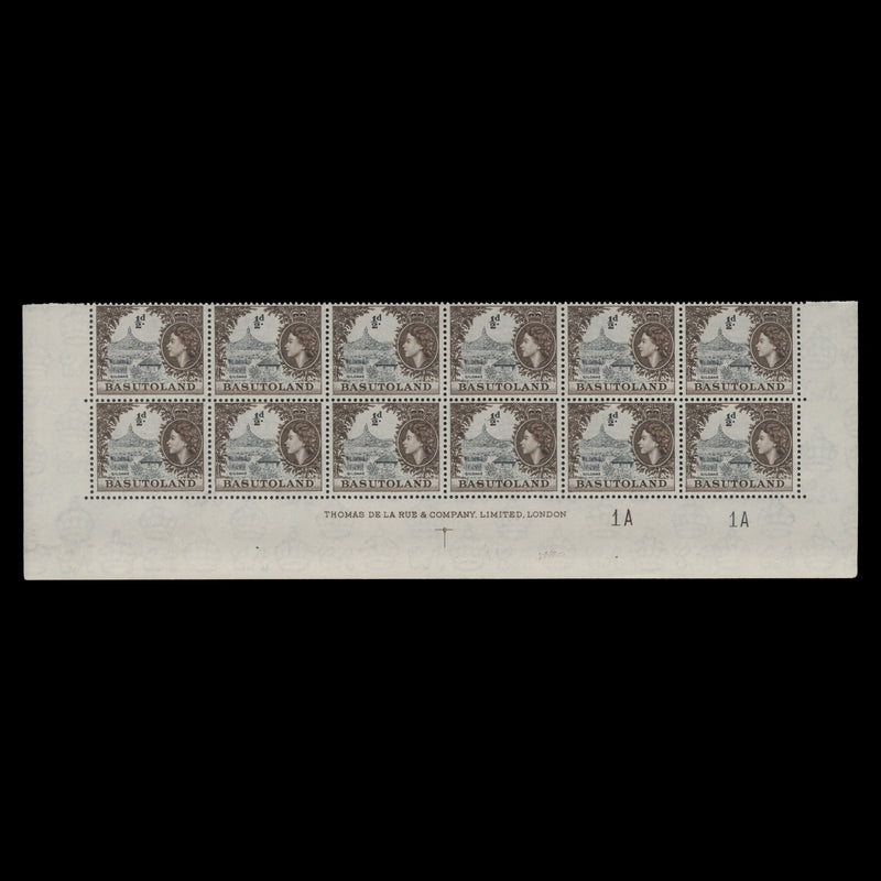 Basutoland 1954 (MNH) ½d Qiloane imprint/plate 1A–1A block