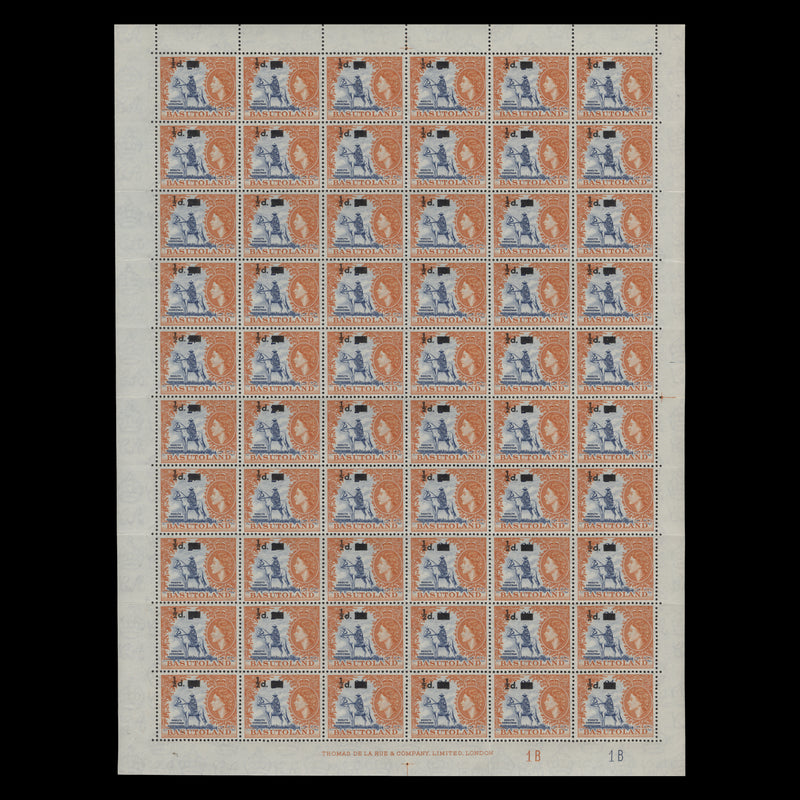 Basutoland 1959 (MNH) ½d/2d Mosuto Horseman plate 1B–1B pane of 60 stamps