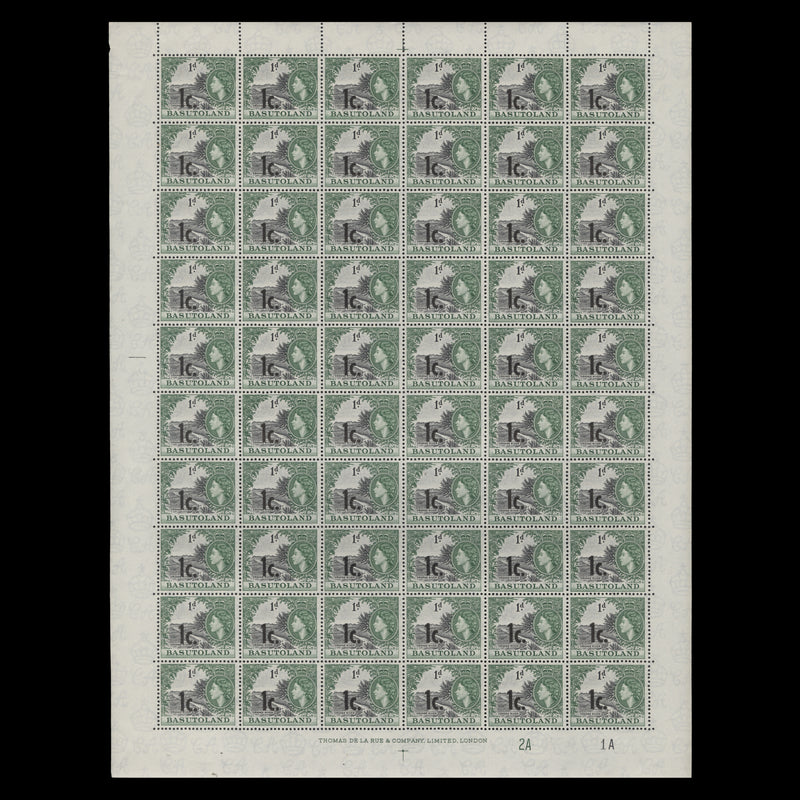 Basutoland 1961 (MNH) 1c/1d Orange River plate 2A–1A pane of 60 stamps