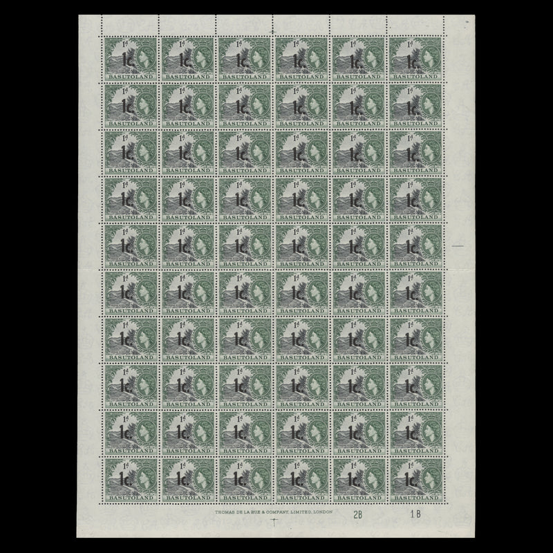 Basutoland 1961 (MNH) 1c/1d Orange River plate 2B–1B pane of 60 stamps