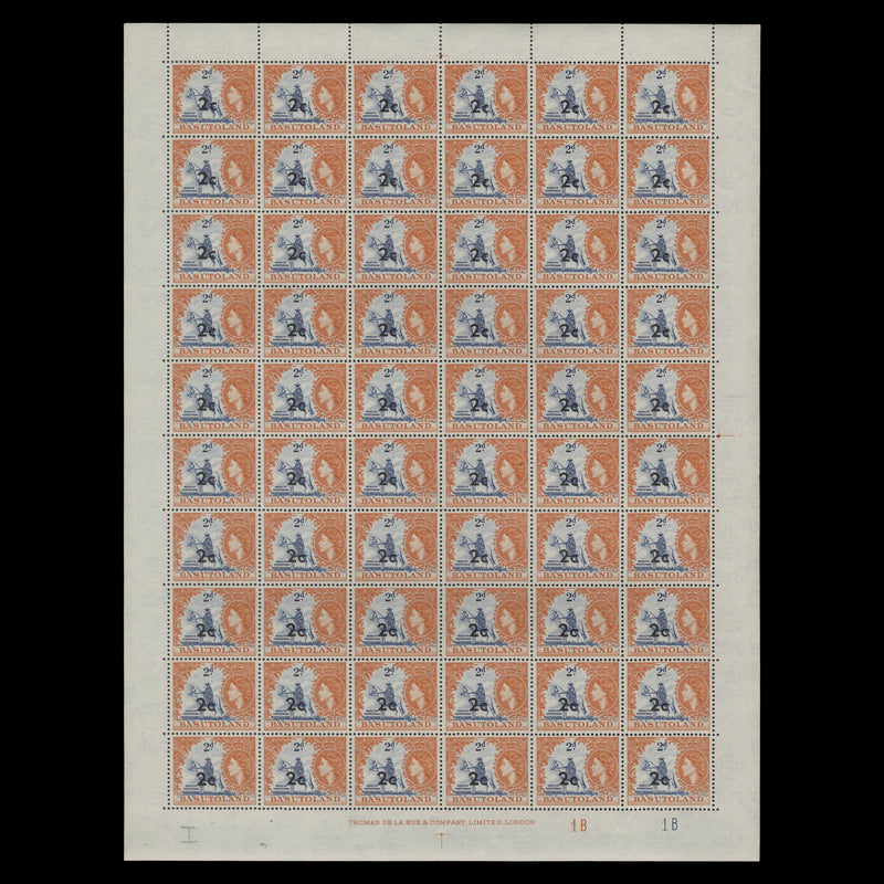 Basutoland 1961 (MNH) 2c/2d Mosuto Horseman plate 1B–1B pane of 60 stamps