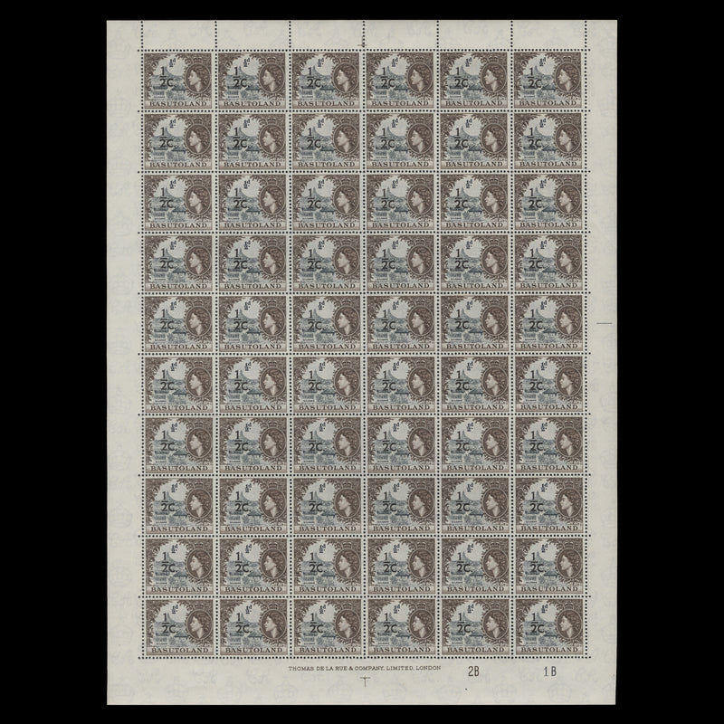 Basutoland 1961 (MNH) ½c/½d Qiloane plate 2B–1B pane of 60 stamps