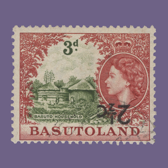 Basutoland 1961 (Variety) 2½c/3d Basuto Household with inverted surcharge