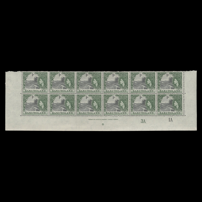 Basutoland 1962 (MNH) 1c Orange River imprint/plate 3A–1A block, script CA watermark