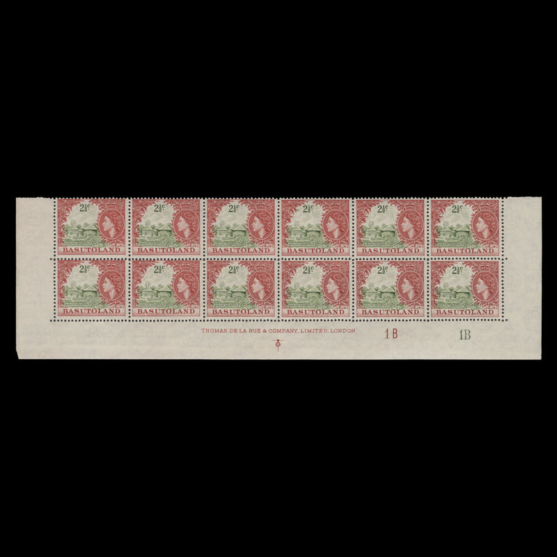 Basutoland 1962 (MNH) 2½c Basuto Household imprint/plate 1B–1B block, pale yellow-green