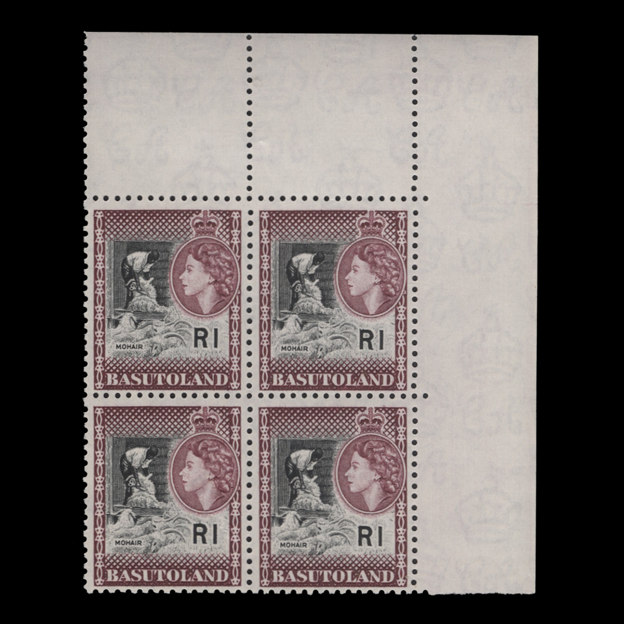 Script Ca Watermark Basutoland 1963 (MNH) R1 Mohair block with script watermark – ZEBOOSE.COM