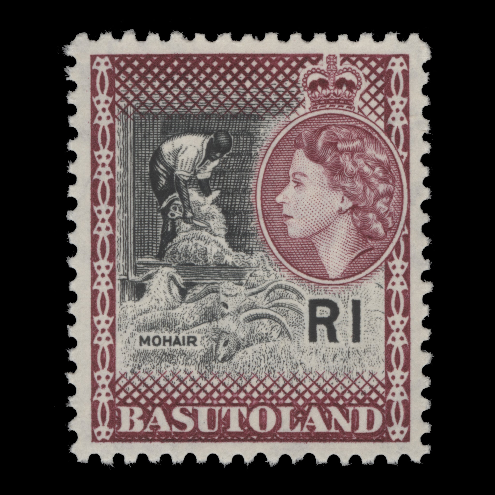 Basutoland 1963 (MNH) R1 Mohair with script watermark, light maroon ...