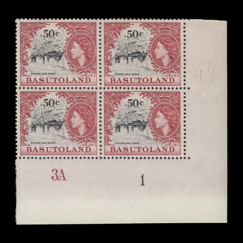 Basutoland 1964 (MNH) 50c Mission Cave House plate 3A–1 block