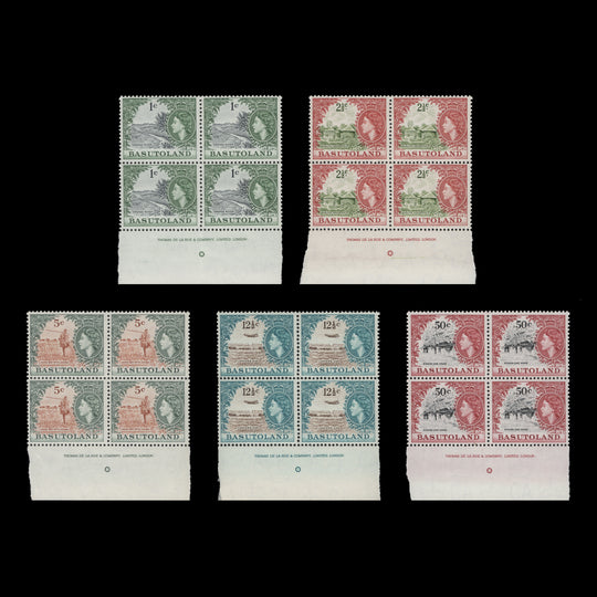 Basutoland 1964 (MNH) Decimal Definitives imprint blocks, St Edward's crown watermark