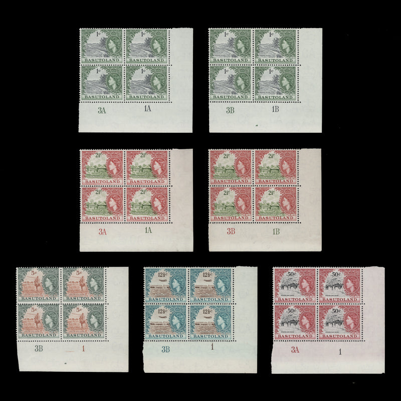 Basutoland 1964 (MNH) Decimal Definitives plate blocks, St Edward's crown watermark