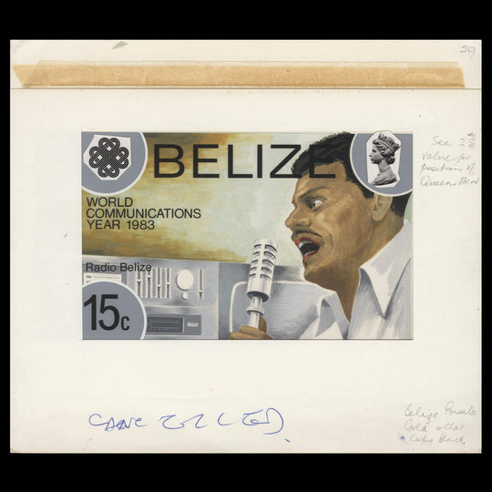 Belize 1983 Radio Belize/World Communications Year unadopted artwork by Julian Vasarhelyi