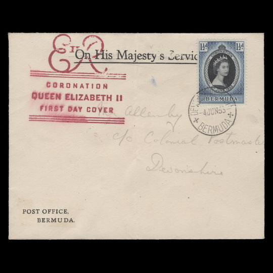 Bermuda 1953 Coronation first day cover, DEVONSHIRE SOUTH