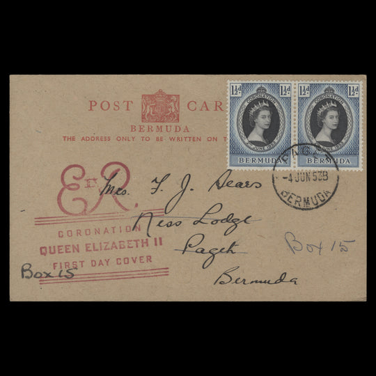 Bermuda 1953 Coronation first day postcard, PAGET