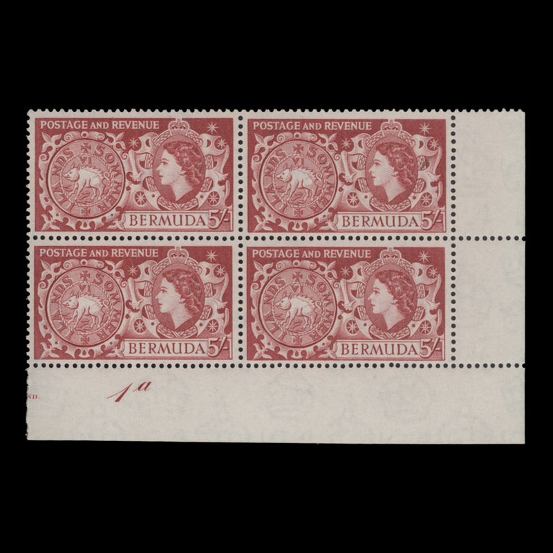 Bermuda 1953 (MNH) 5s Tog Coin plate 1a block