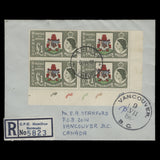 Bermuda 1953 (Used) £1 Country Arms plate 1a–1a–1a–1a–1a block