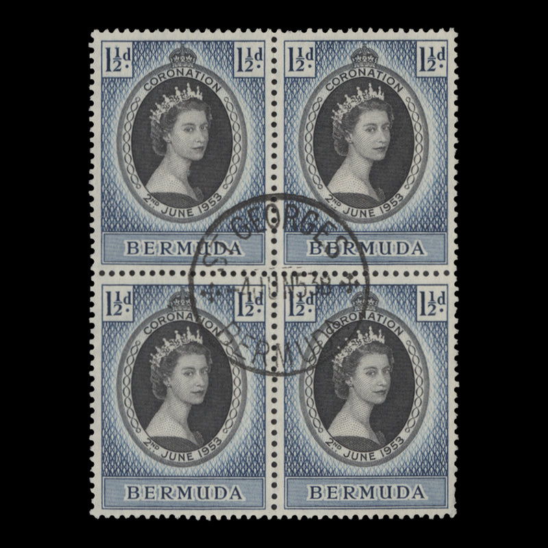 Bermuda 1953 (Used) 1½d Coronation block, ST GEORGES