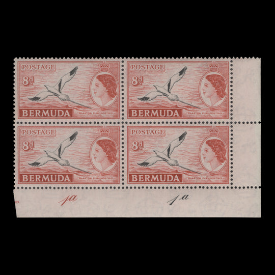 Bermuda 1955 (MLH) 8d White-Tailed Tropic Bird plate 1a–1a block