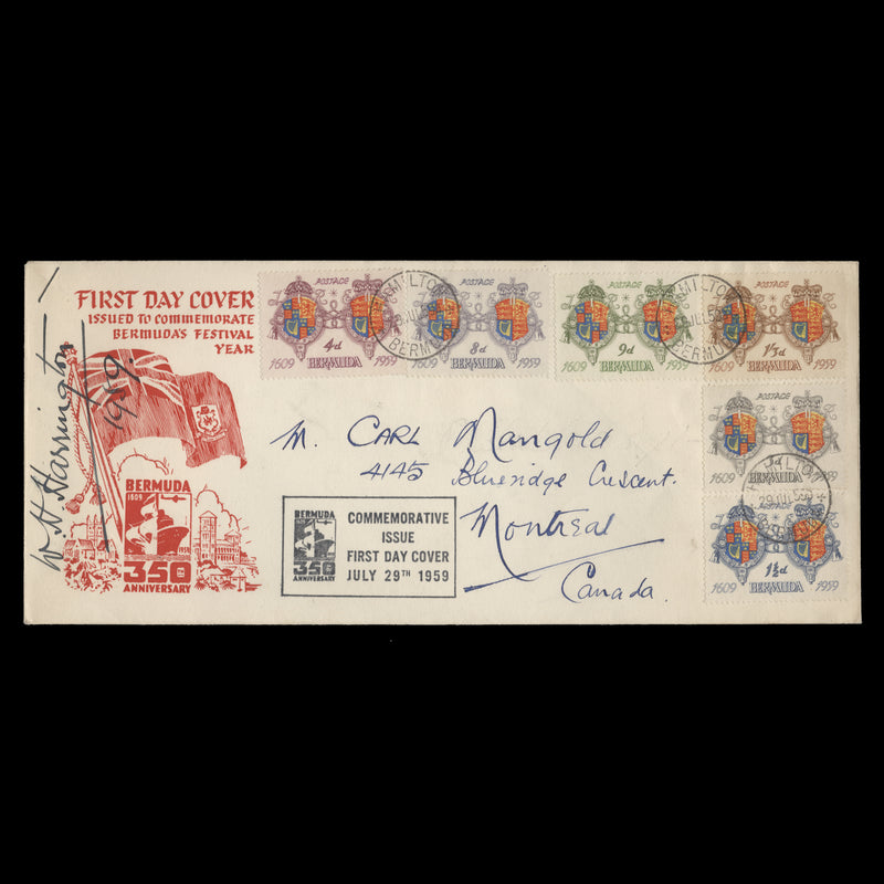 Bermuda 1959 Anniversary of First Settlement first day cover signed by designer