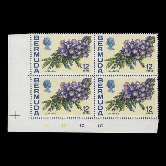 Bermuda 1970 (MNH) 12c Jacaranda plate 1C–1C–1C–1C block