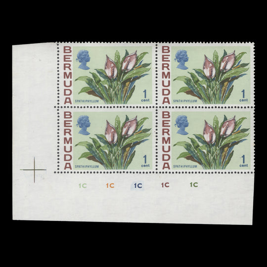 Bermuda 1970 (MNH) 1c Spathiphyllum plate 1C–1C–1C–1C–1C block