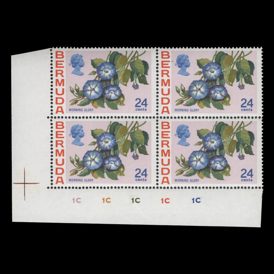 Bermuda 1970 (MNH) 24c Morning Glory plate 1C–1C–1C–1C–1C block