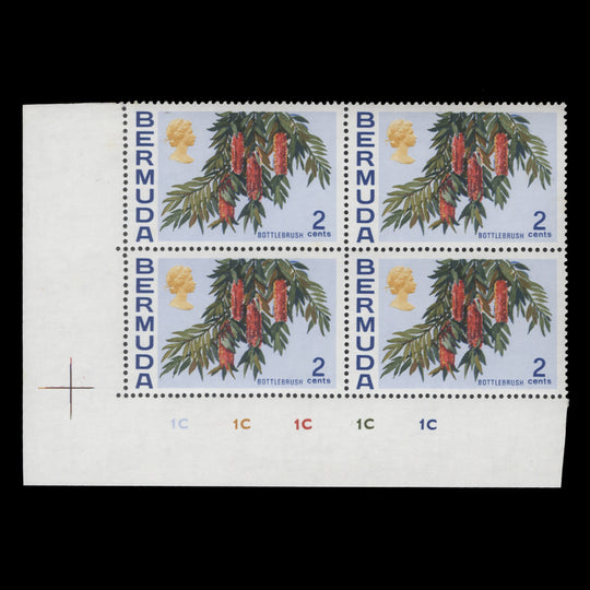 Bermuda 1970 (MNH) 2c Bottlebrush plate 1C–1C–1C–1C–1C block
