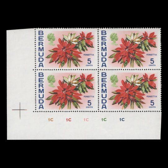 Bermuda 1970 (MNH) 5c Poinsettia plate 1C–1C–1C–1C–1C block